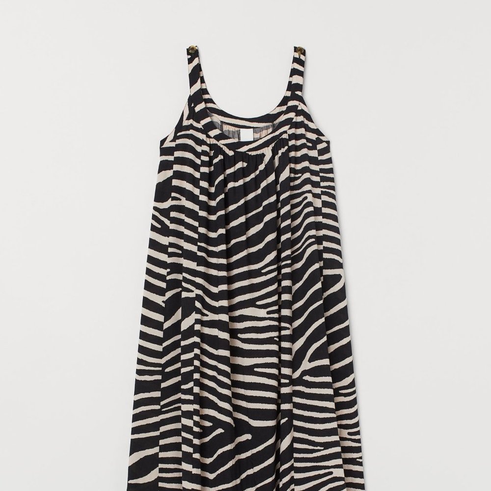 H&M Long Ruffled Zebra Print Midi Dress